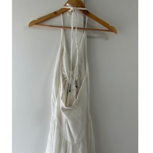 Free People A Little Extra Tie Front Halter Maxi Dress S White Boho Coastal - Picture 8 of 11